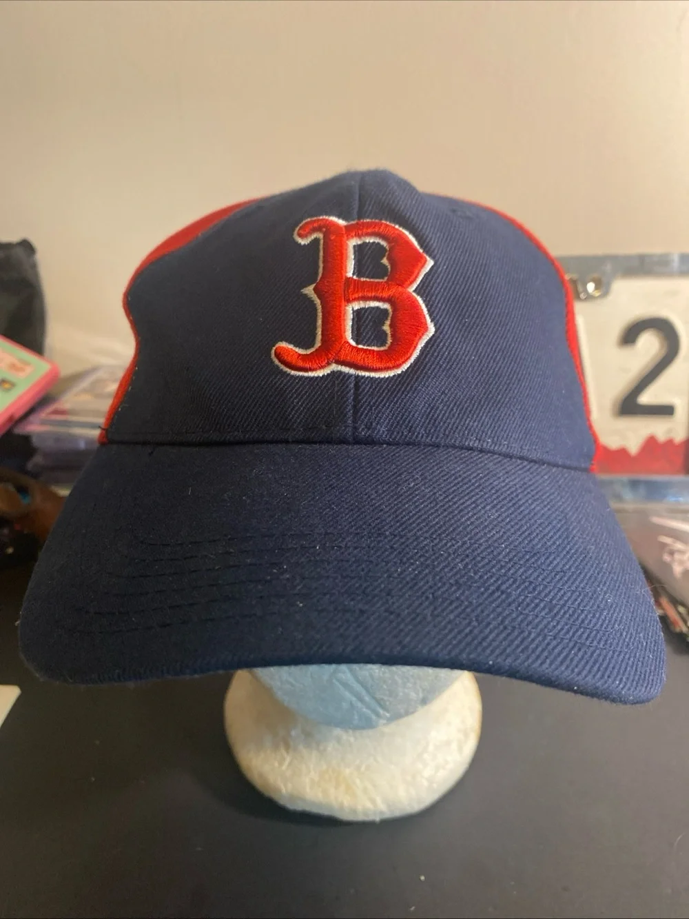 Boston Red Sox Strapback Adjustable Hat (Navy and Red) MLB
